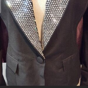 TOV Holy G Inc. Rhinestone Lapel Wool Blend Blazer med size 42